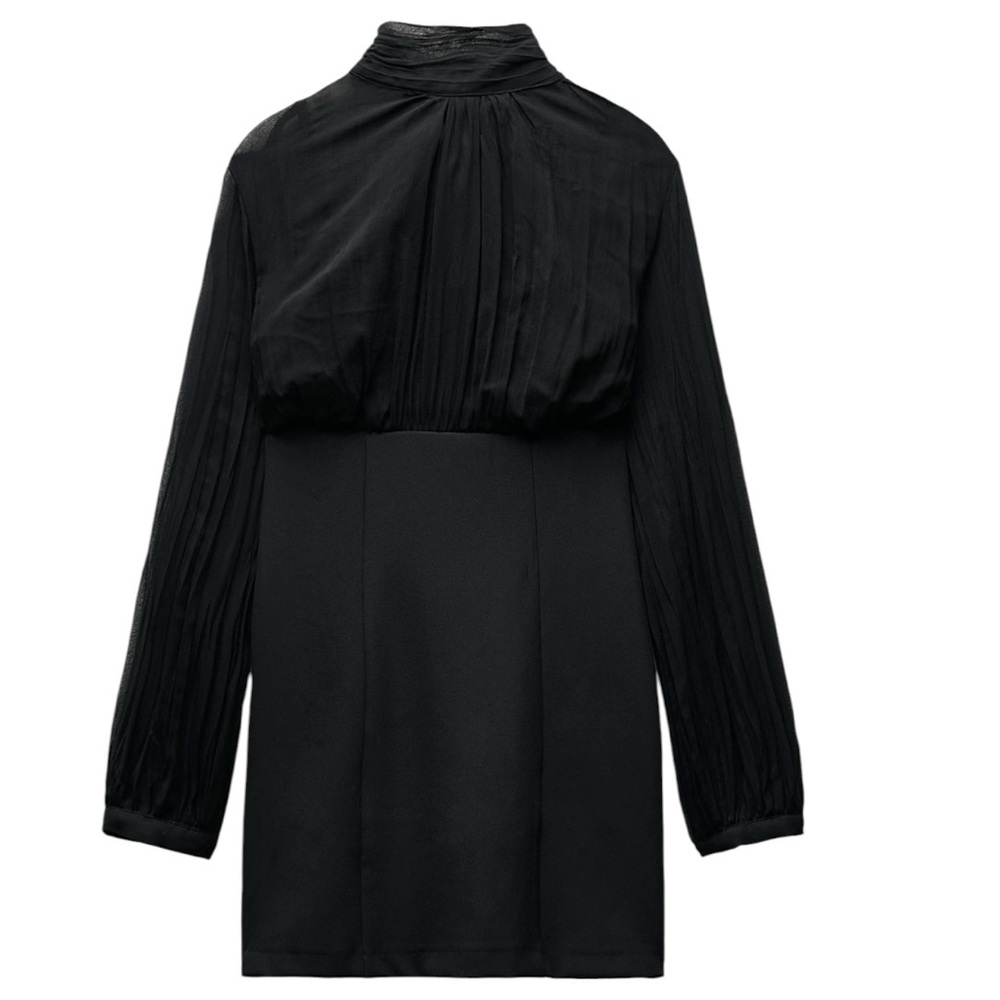 🖤 ZARA Black Sheer Tie-Neck Mini Dress – Size M – Elegant Chic